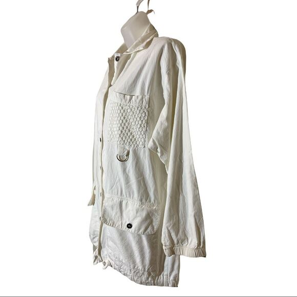 Vintage Obenna 1990s White Cotton Windbreaker Utility Jacket 3/4 Sleeves S - Picture 3 of 16